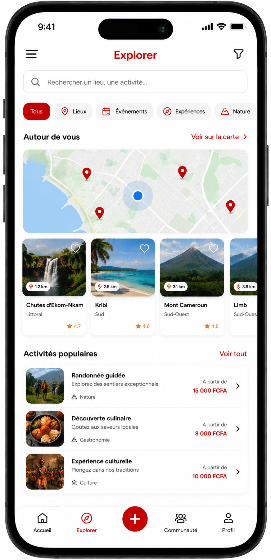 Écran d'exploration mobile YeYamo