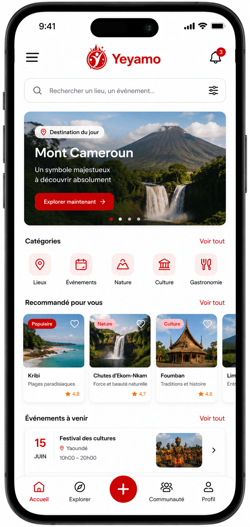 Écran d'accueil mobile YeYamo